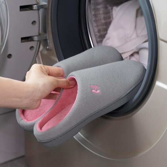 Women's Light Grey/Pink  Two-Tone Memory Foam Slipper  Indoor House Shoes - Picture 6 of 6